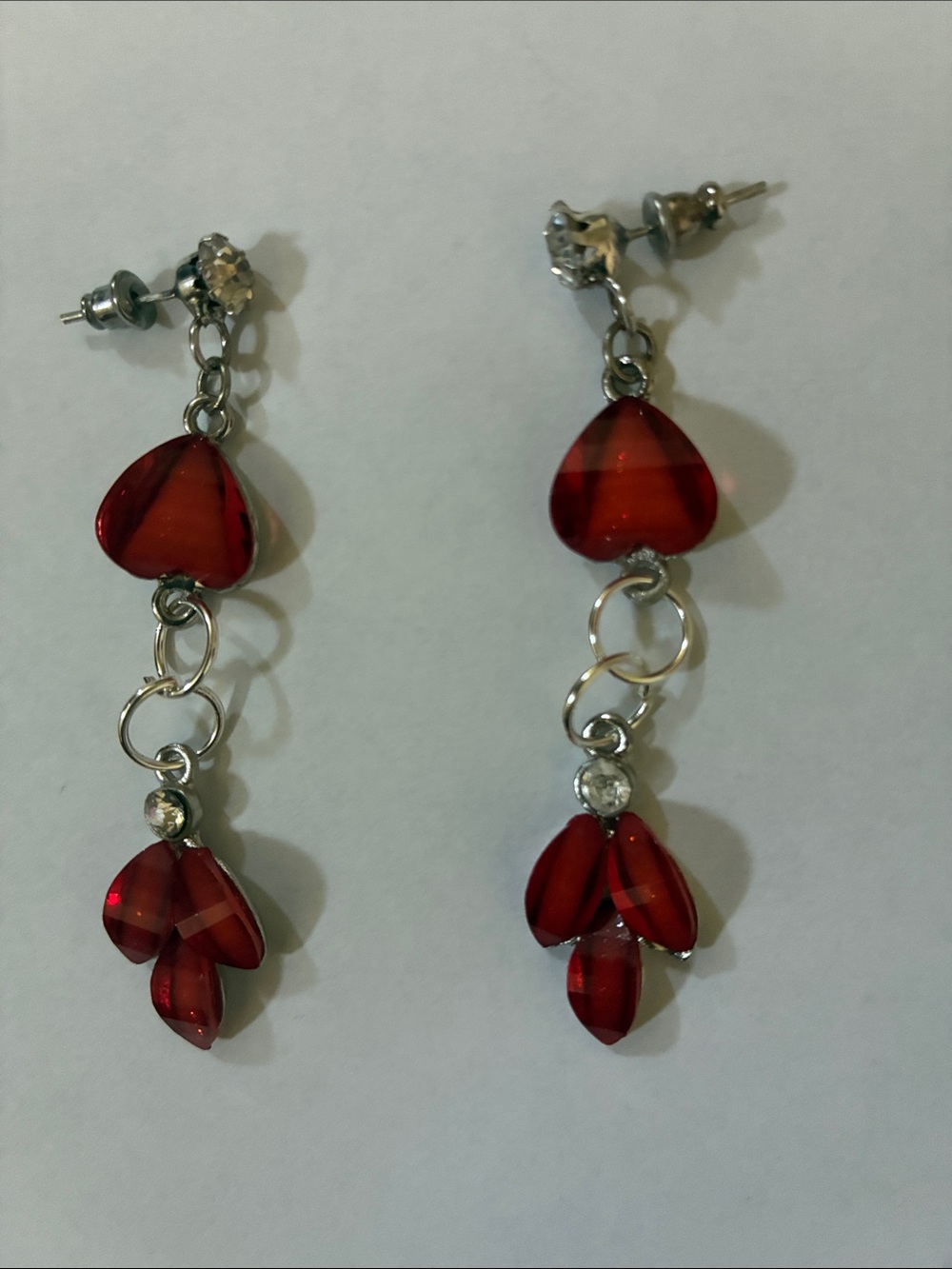 Vintage Red /white crystal Drop Dangle  Earrings